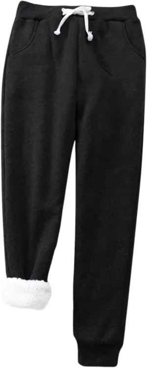 Womens Sherpa Fleece Lined Sweatpants Winter Warm Jogger Sweat Pants Athletic Thicken Thermal Drawstring Pants with Pocket