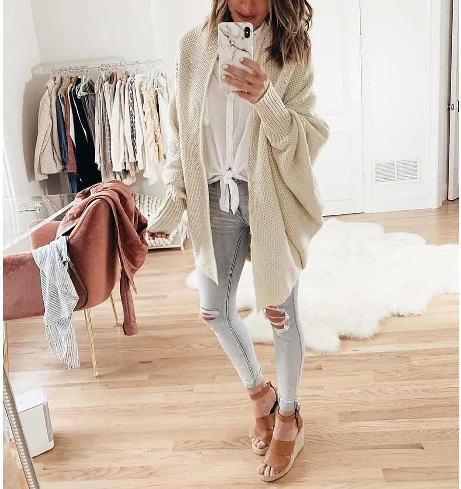 Women's Sweaters Cardigan Oversized Chunky Knit Kimono Slouchy Wrap Batwing Open Front Outwear Coat