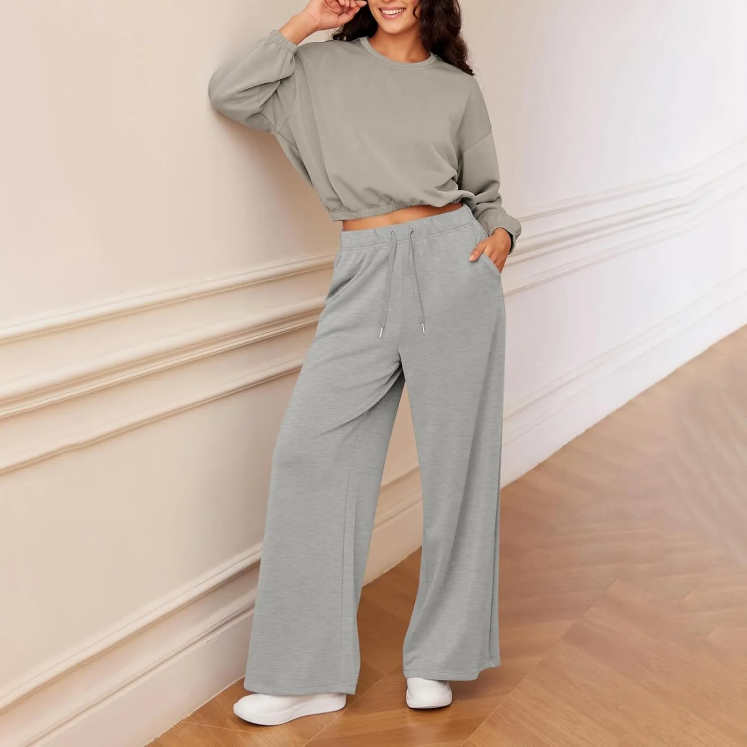 Womens Tall Sweatpants Loose Fit Wide Leg Joggers with Pockets Business Casual Comfy High Wasited Sweat Pants Preppy