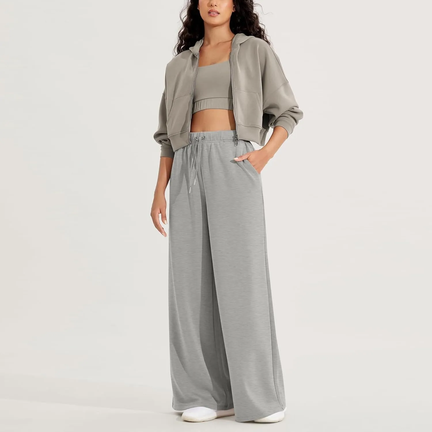 Womens Tall Sweatpants Loose Fit Wide Leg Joggers with Pockets Business Casual Comfy High Wasited Sweat Pants Preppy