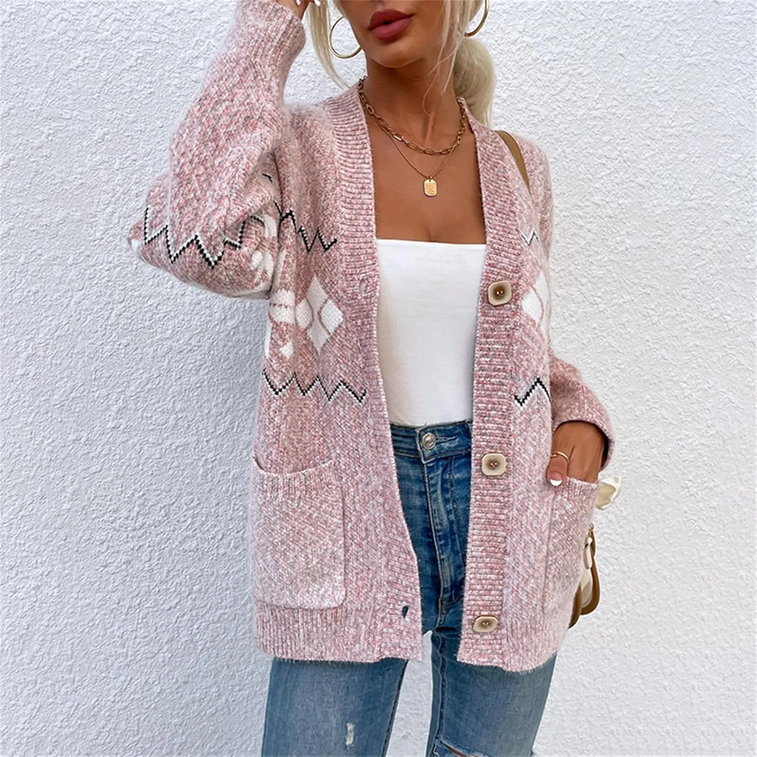 Womens Ugly Christmas Sweater Open Front Cardigan Button Sweaters V Neck Knit Jacket Winter Fall Coat Outwear