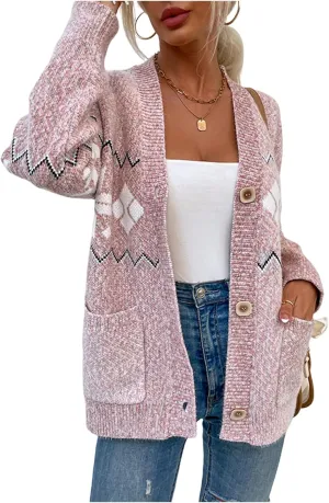 Womens Ugly Christmas Sweater Open Front Cardigan Button Sweaters V Neck Knit Jacket Winter Fall Coat Outwear