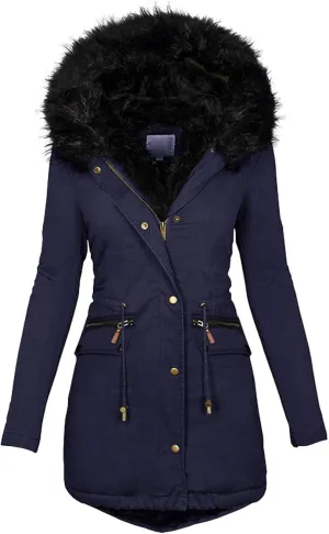 Women's Winter Coats Fleece Parkas Anoraks Hooded Military Puffer Jacket Coats Quilted Thicken Parka Jacket with Fur Trim