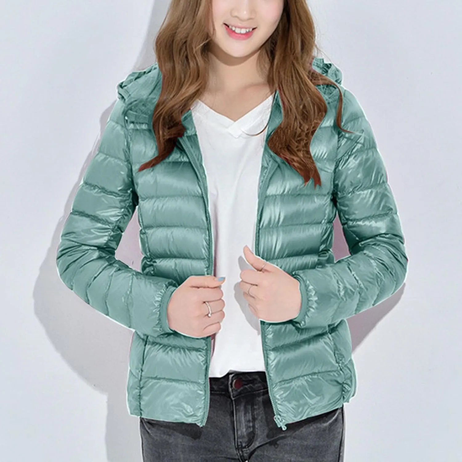 Womens Winter Coats Hooded Lightweight Packable Puffer Jackets Casual Warm Down Coats Parka Quilted Jackets Outerwear