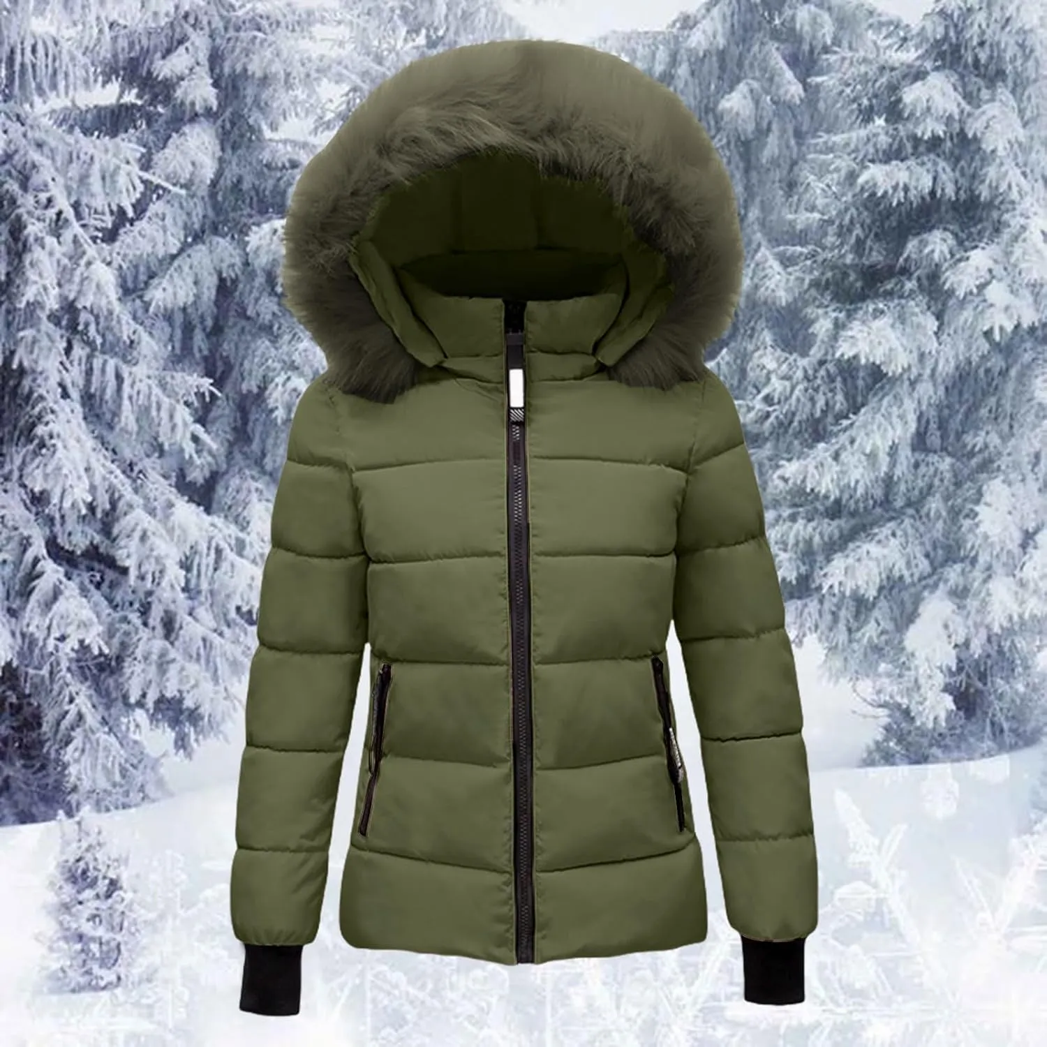 Women's Winter Puffer Coat Hooded Windproof Winter Coat with Recycled Insulation Winter Slim Short Hooded Warm White