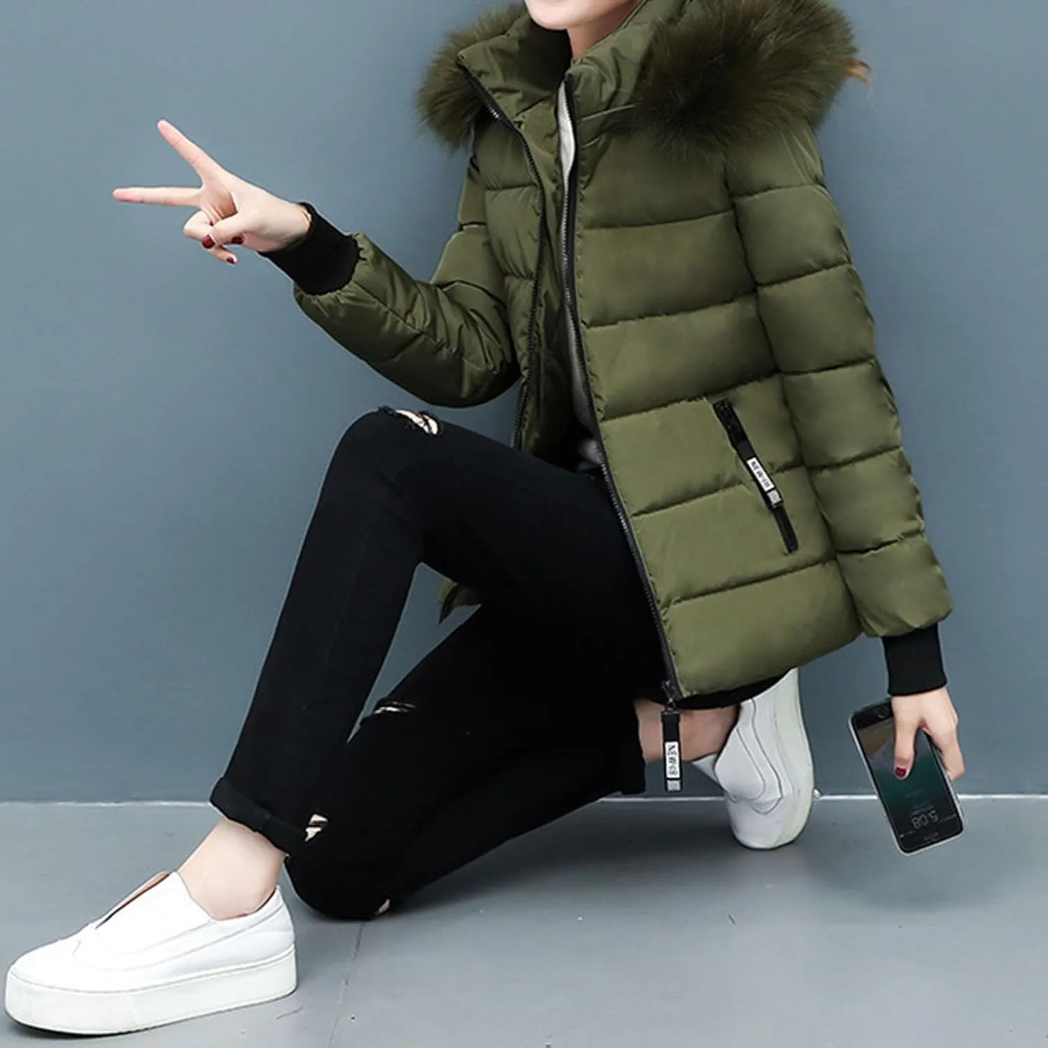 Women's Winter Puffer Coat Hooded Windproof Winter Coat with Recycled Insulation Winter Slim Short Hooded Warm White