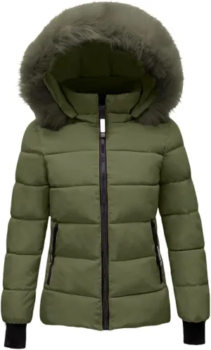 Women's Winter Puffer Coat Hooded Windproof Winter Coat with Recycled Insulation Winter Slim Short Hooded Warm White