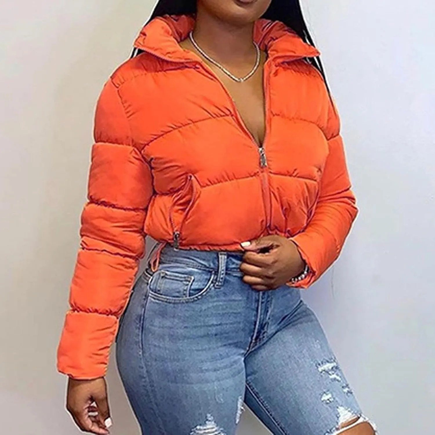 Women's Winter Solid Short Bread Down Jacket Stand Up Collar Outerwear Padded Thick Coat Woman's Jacket Winter
