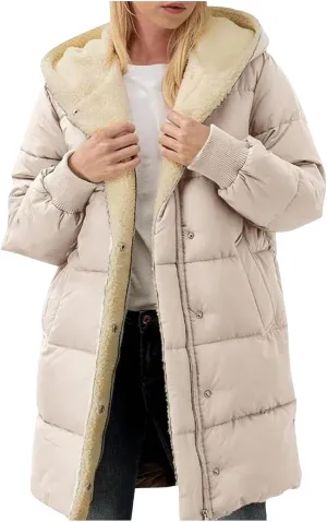 Womens Winter Warm Coats Sherpa Fleece Lined Puffer Jackets Thickened Long Hooded Down Outerwear Fashions 2024