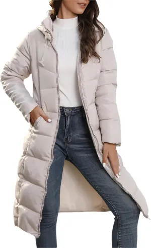 Womens Winter Warm Thicken Long Outwear Jacket Lightweight Winter Coat Womens Long-Sleeve Puffer Jacket Womens