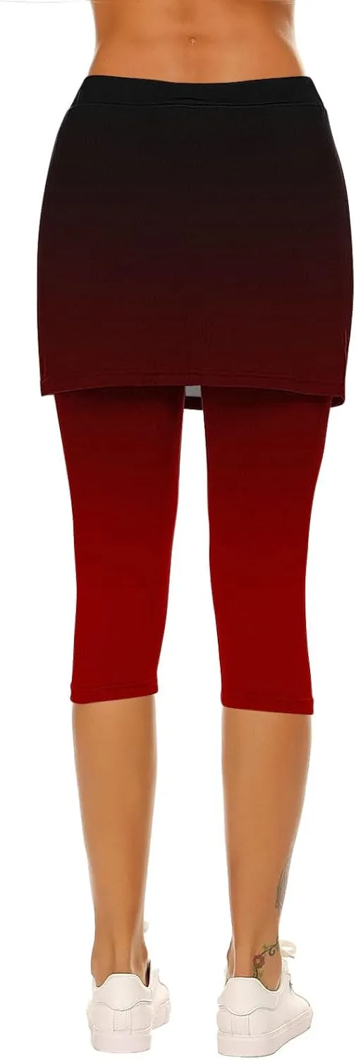 Womens Yoga Skorts Summer Fashion Gradient Color Workout Skirt Built-in Capri Leggings High Rise Tummy Control Capris