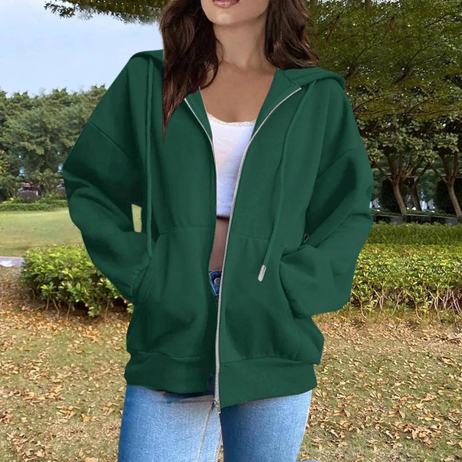 Womens Zip Up Hoodies Y2K Jackets Causal Outdoor Long Sleeve Lightweight Sweatshirts Hoodie for Women with Pockets