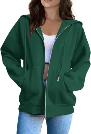 Womens Zip Up Hoodies Y2K Jackets Causal Outdoor Long Sleeve Lightweight Sweatshirts Hoodie for Women with Pockets