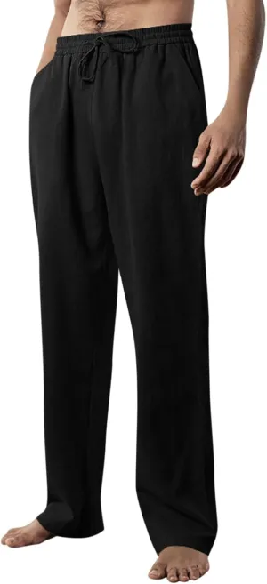 Work Pants for Men Lightweight Soft Cotton Linen Pants 2025 Summer Casual Elastic Waist Lounge Pants with Pockets