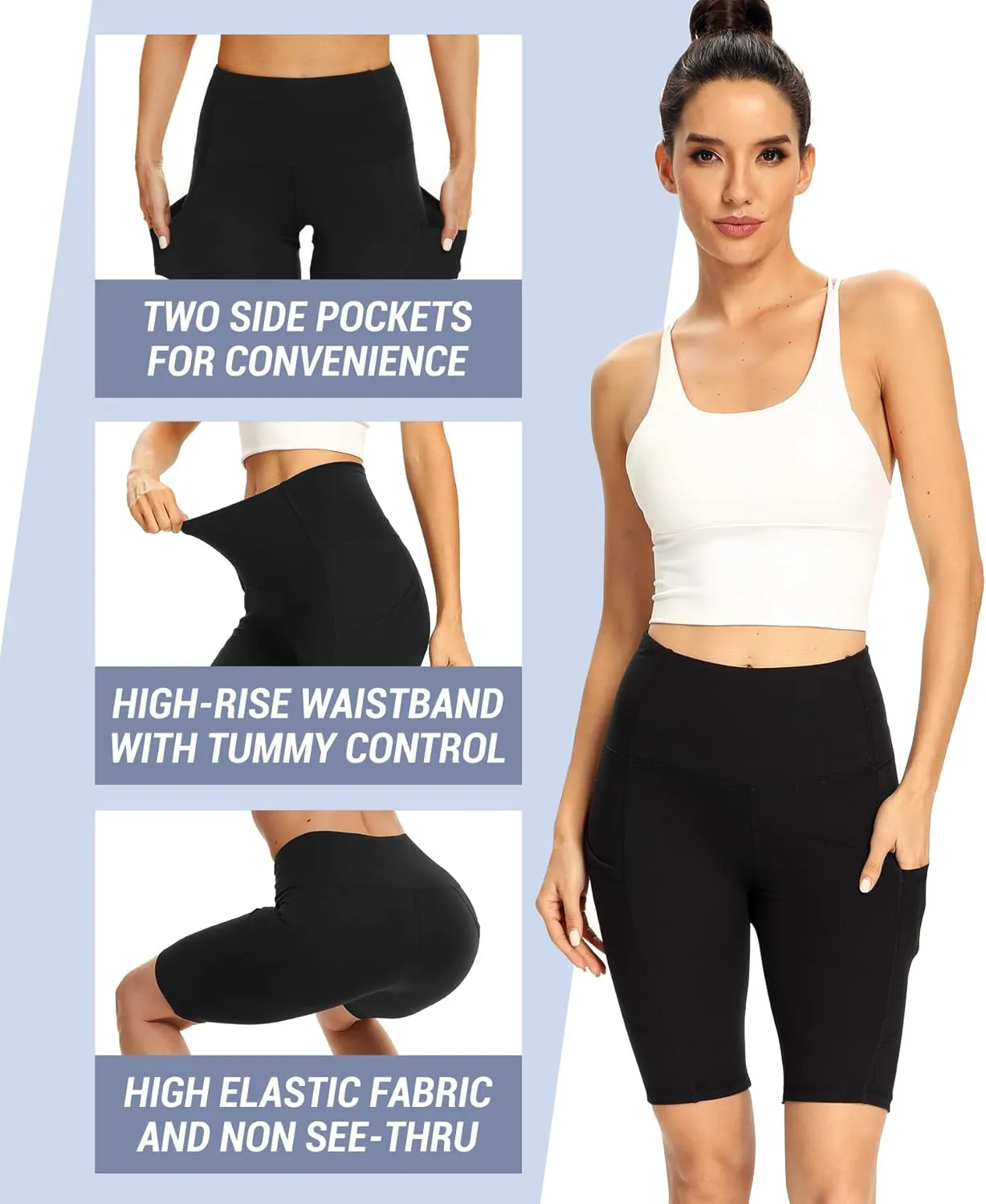 Workout Shorts for Women with Pockets - High Waist Tummy Control Bike Shorts for Gym Workout Athletic Running Yoga