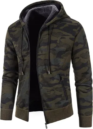 XIAXOGOOL Cardigan Sweater For Men,Men's Full Zip Print Cardigan Hoodie Fleece Lined Long Sleeve Slim Fit Winter Coat