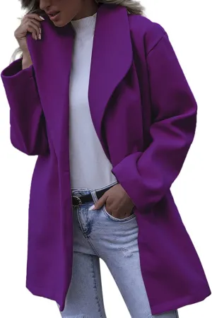 XUETON Womens Elegant Notched Collar Open Front Wool Blend Trench Coat Oversized Warm Winter Long Jackets Overcoat Outwear(Purple,XX-Large)