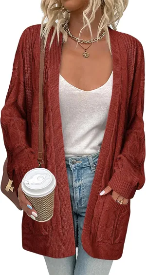 Zeagoo Women's Oversized Cardigan Cable Knit V Neck Sweater Fall Winter Open Front Long Sleeve Cardigans with Pockets