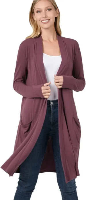 Zenana Jenni Longline Slouchy Pocket Open Cardigan