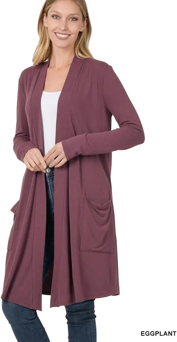 Zenana Jenni Longline Slouchy Pocket Open Cardigan