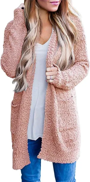 ZESICA Women's Fall Casual Long Sleeve Open Front Soft Chunky Knit Sweater Cardigan Outerwear